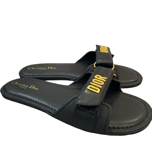 Black and Gold Slide Sandals - Picture 1 of 9